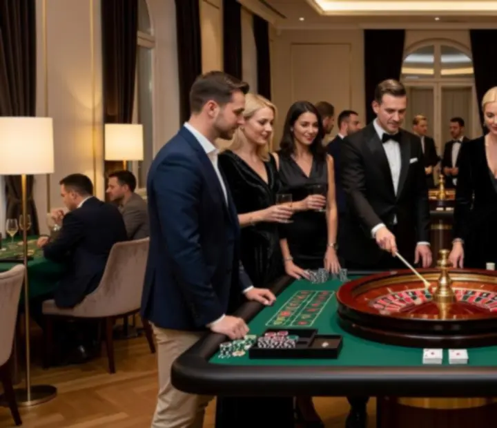 Bankiet firmowy w Łodzi z elegancką strefą ruletki dla gości
